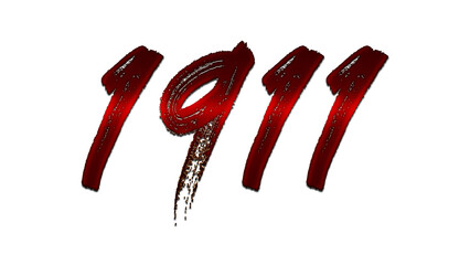 3D blood red number design of 1911 on white background.