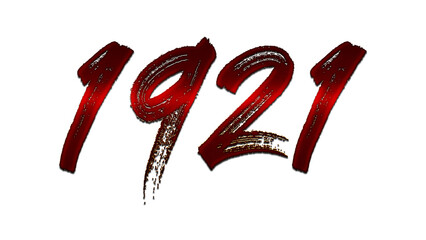 3D blood red number design of 1921 on white background.
