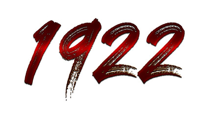 3D blood red number design of 1922 on white background.