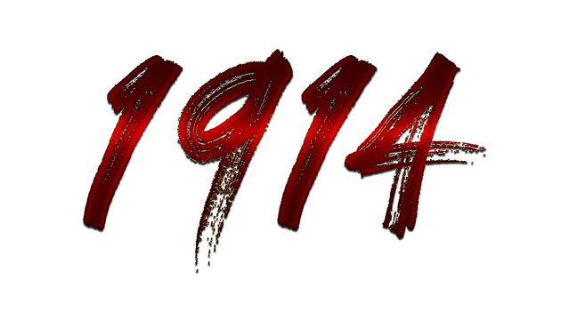 3D blood red number design of 1914 on white background.