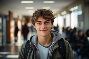 Fototapeta premium Smiling portrait of a young male student on college campus