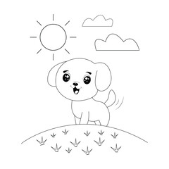 Cute Cartoon Dog Line Art For Kids Coloring Page.
