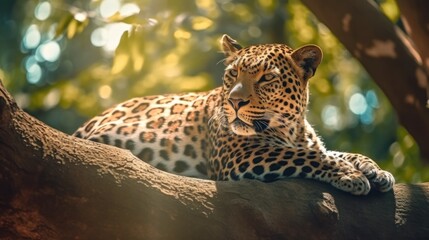 Naklejka premium Leopard Resting on a Branch