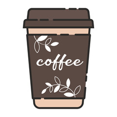 Vector icon of a paper coffee cup in a linear style with an image of twigs