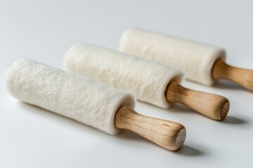 Group of lint rollers on a white surface