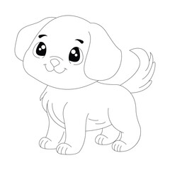 Flat Character Of Cute Cartoon Dog Line Art For Kids Coloring Page.