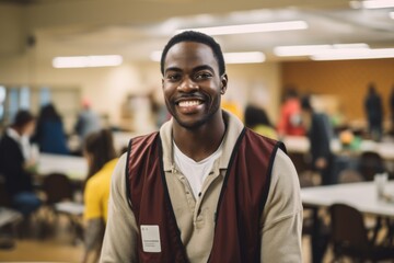 Obraz premium Young African American male volunteer at community center