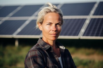 Portrait of a middle aged female Caucasian engineer on solar farm