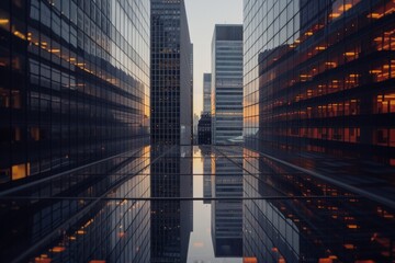 Reflective skyscrapers business office buildings