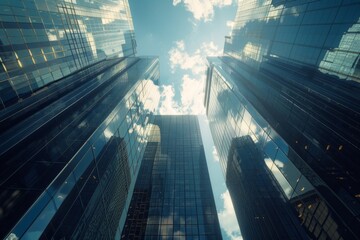 Reflective skyscrapers business office buildings