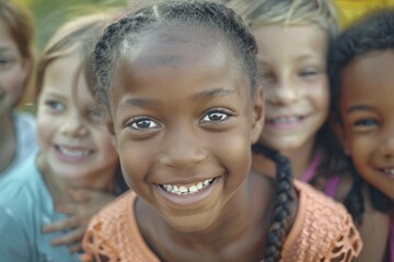 Fototapeta premium Portrait of a group of children smiling and looking at camera