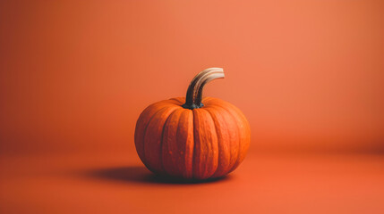 A Halloween pumpkin on an orange background.


