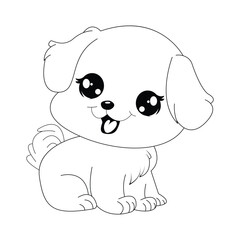 Little Cute Cartoon Dog Line Art For Kids Coloring Page.