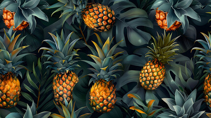 Obraz premium Horizontal wallpaper featuring a colorful background full of pineapples.