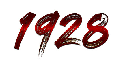 3D blood red number design of 1928 on white background.