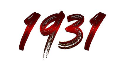 3D blood red number design of 1931 on white background.