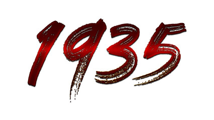 3D blood red number design of 1935 on white background.