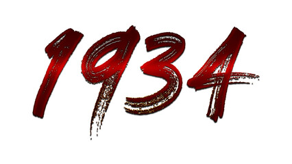 3D blood red number design of 1934 on white background.