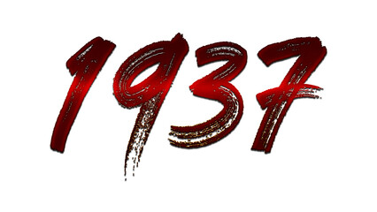 3D blood red number design of 1937 on white background.