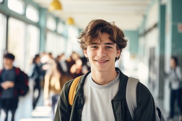 Fototapeta premium Smiling portrait of a young male student on college campus