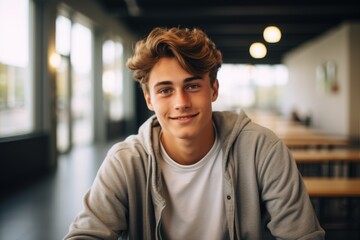 Obraz premium Smiling portrait of a young male student on college campus