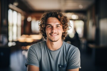 Fototapeta premium Smiling portrait of a young male student on college campus