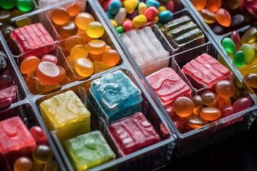 Naklejka premium Close up of a box with different types of candies