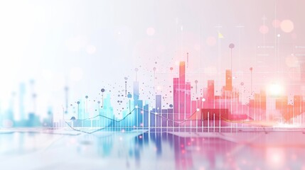 A modern digital city skyline with vibrant data visualizations, representing growth and technological advancement.