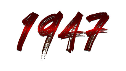 3D blood red number design of 1947 on white background.