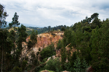 Foto de un paisaje con una montaña y arboles rodeándole