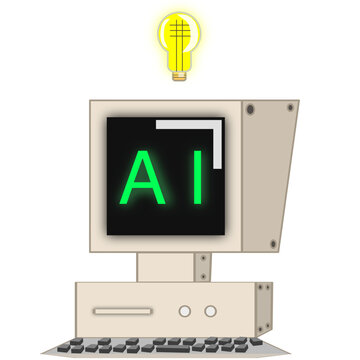 Original Smart AI Vintage PC Machine Learning Retro Computer PC HD LLM Vector Illustration