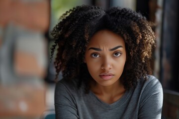 Fototapeta premium Close-Up Portrait of a Woman With Curly Hair Looking Directly at the Camera