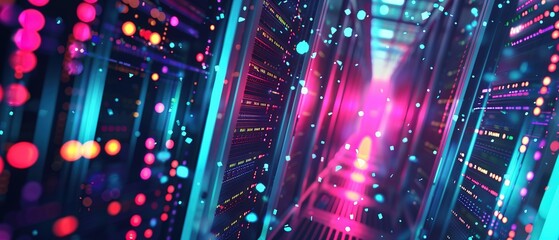 Obraz premium Data Flow and Information Exchange in a Modern Server Room