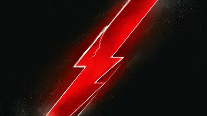 A vibrant red lightning bolt, prominently positioned against a dark, almost black background.