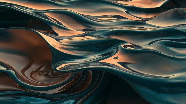 A mesmerizing and intricate pattern of fluid-like structures that resemble flowing water or molten metal.