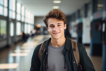 Fototapeta premium Smiling portrait of a young male student on college campus
