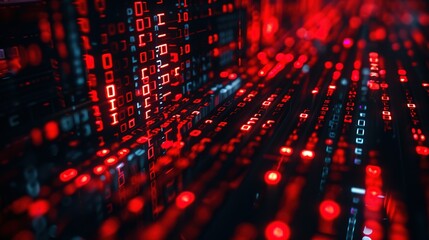 Abstract Binary Code Background with Red Lights