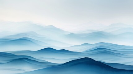A serene landscape featuring soft blue waves undulating under a pale, misty sky. Perfect for calming and tranquil imagery.
