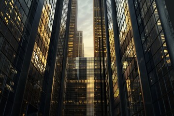 Reflective skyscrapers business office buildings