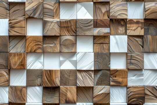3D wallpaper in form of modern wood white geometric wall panel design