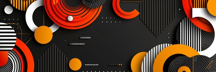 Obraz premium Abstract Geometric Background with Orange and Black Circles