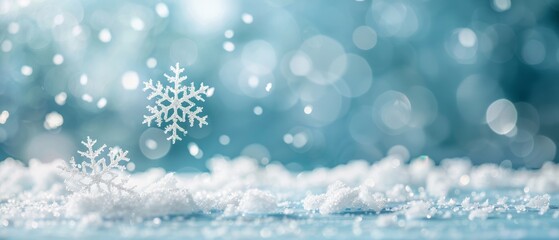 A serene winter landscape featuring beautiful snowflakes and a soft, snowy background, perfect for seasonal themes.