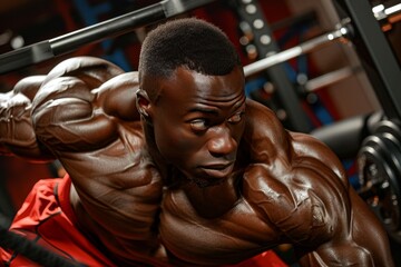 Gym goer with a strong physique exercising