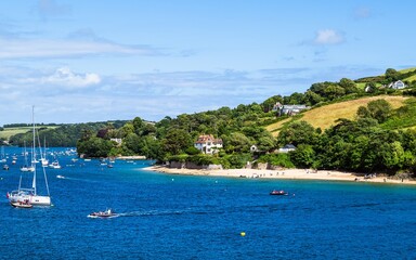 Obraz premium Boats and Yachts on Kingsbridge Estuary in Salcombe and Mill Bay, Batson Creek, Southpool Creek, Devon, England, Europe