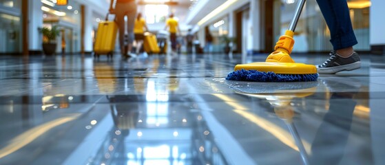 Fototapeta premium Person cleaning floor with mop.