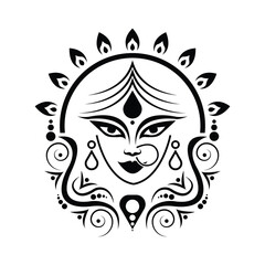 Hindu Goddess Durga Simple Art Illustration For Hindu Festival Durga Puja Or Navratri.