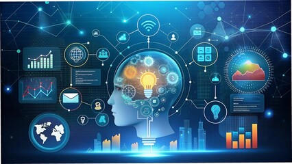 Obraz premium Business Intelligence (Bi), Artficial Intelligence (Ai), Digital marketing, business strategy and technology concept 