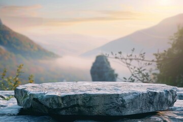 Misty sunrise scene of nature on a rock tabletop ideal for tourism presentation