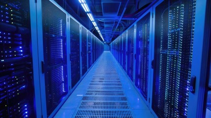 Advanced quantum computers processing complex data in a modern facility