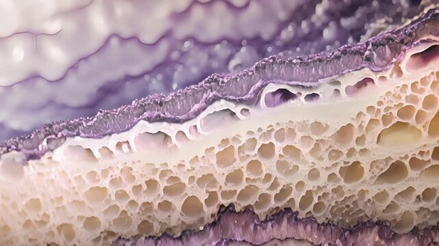 A crosssection of a hair follicle showing the layered structure of epidermal cells sebaceous glands and the tiny papilla from which hair fibers emerge.